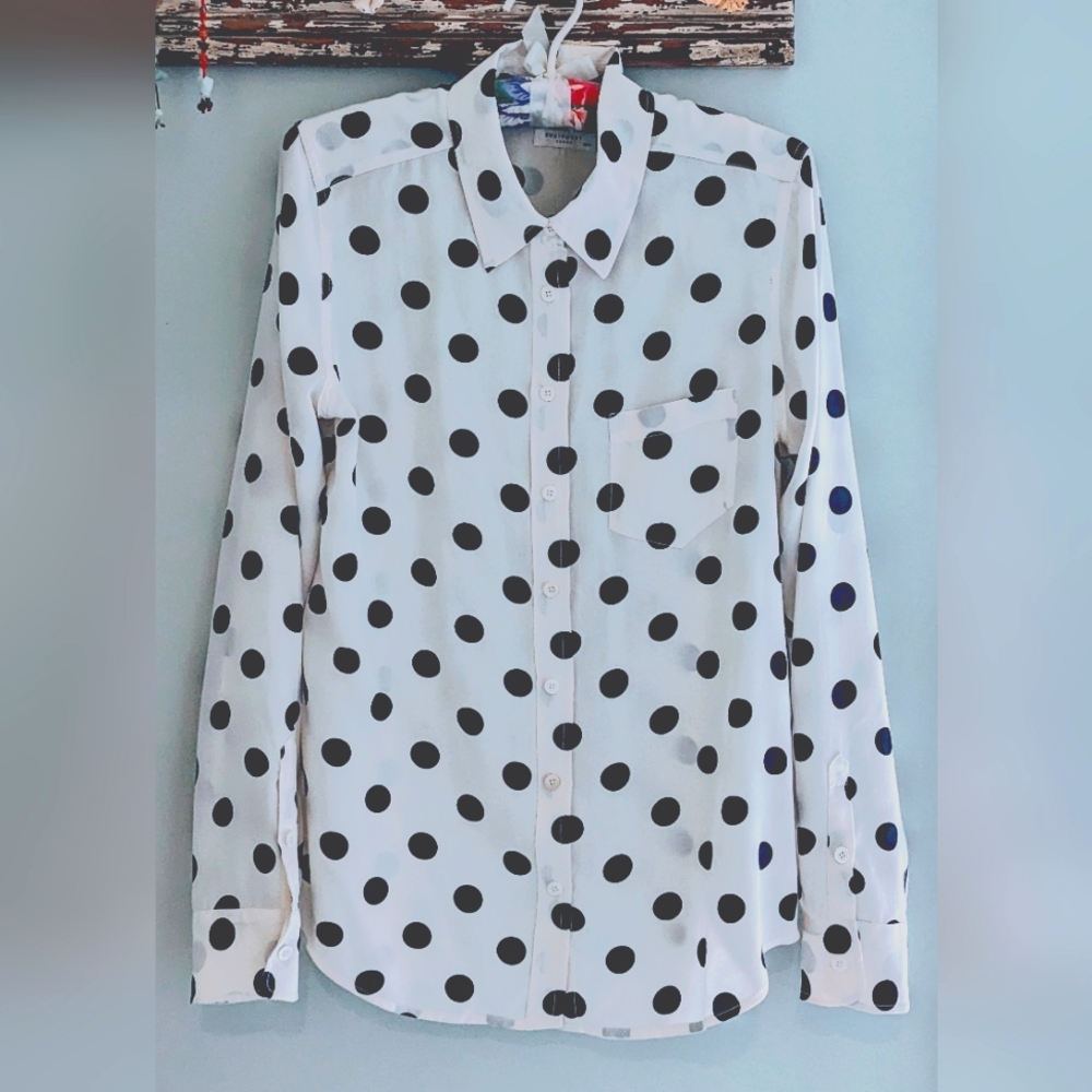 Polka Dot Silk Blouse Off white and black